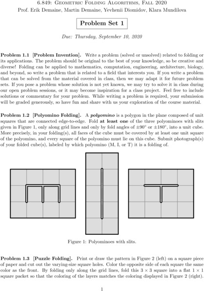 Problem Sets in 6.849: Geometric Folding Algorithms: Linkages, Origami ...